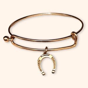Good Luck Bracelet Golden Tone Women Wire Expandable Horseshoe Charm